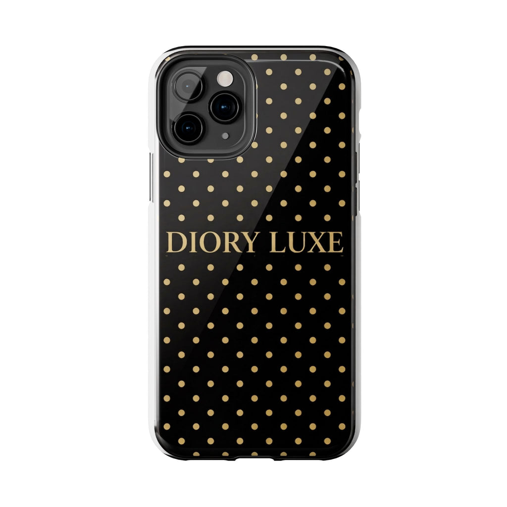 DIORY LUXE Polka Dot Tough Phone Case — Black & Gold Protective iPhone Cover