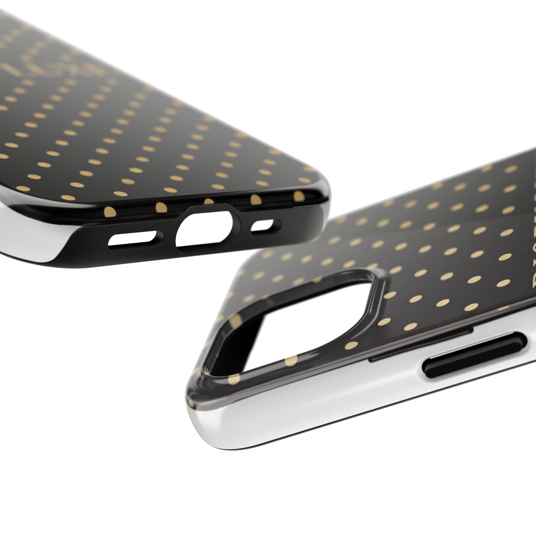 DIORY LUXE Polka Dot Tough Phone Case — Black & Gold Protective iPhone Cover