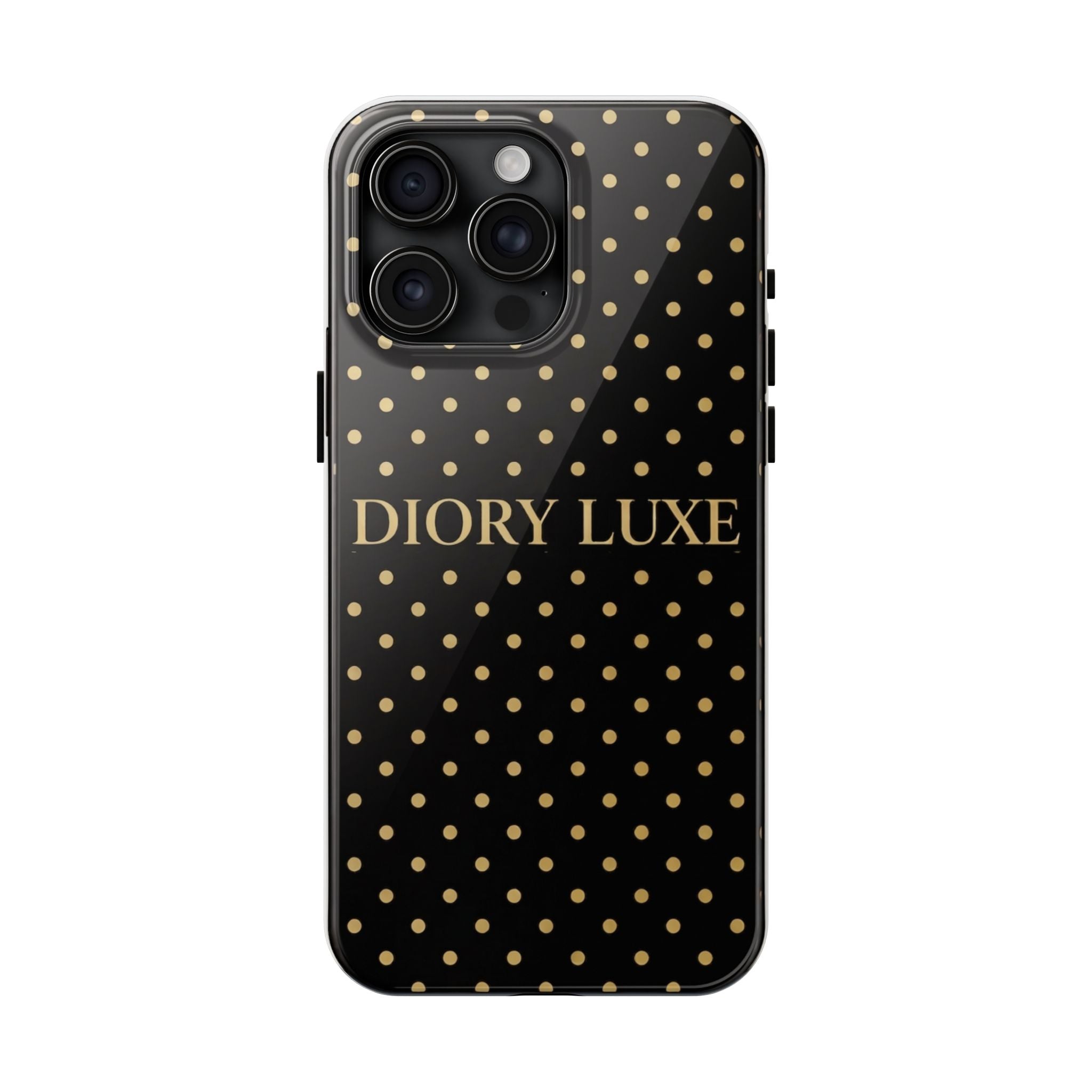 DIORY LUXE Polka Dot Tough Phone Case — Black & Gold Protective iPhone Cover