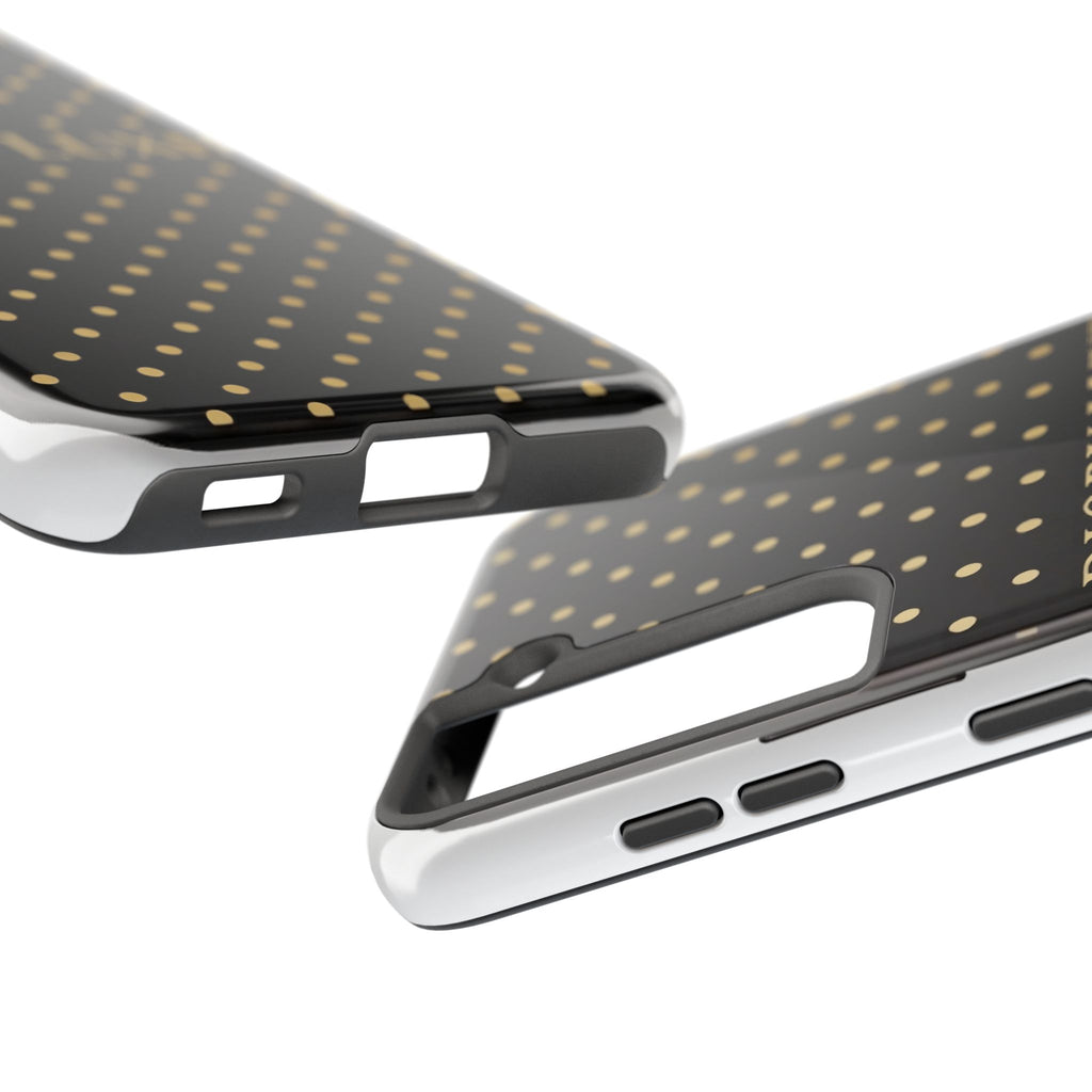 DIORY LUXE Polka Dot Tough Phone Case — Black & Gold Protective iPhone Cover