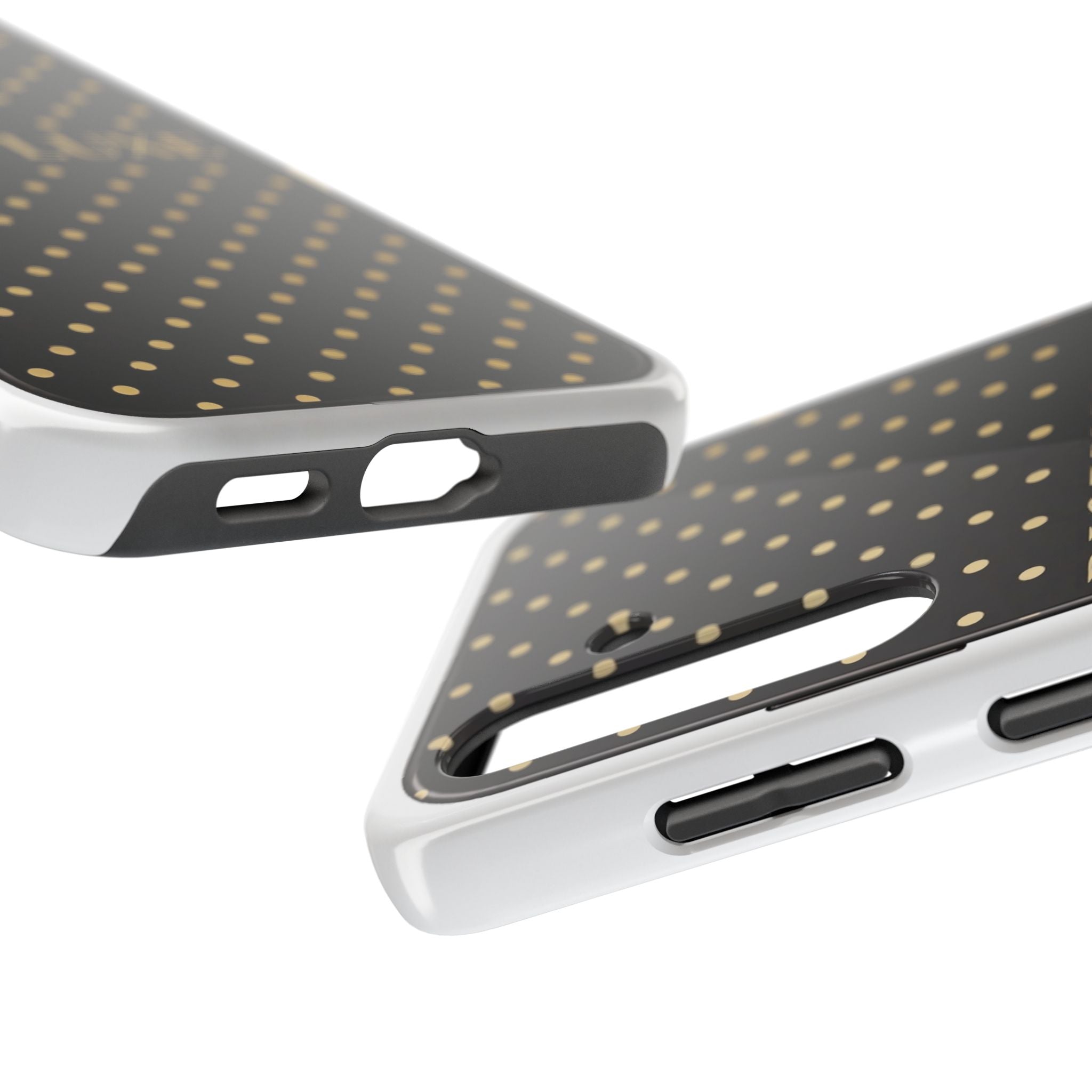 DIORY LUXE Polka Dot Tough Phone Case — Black & Gold Protective iPhone Cover