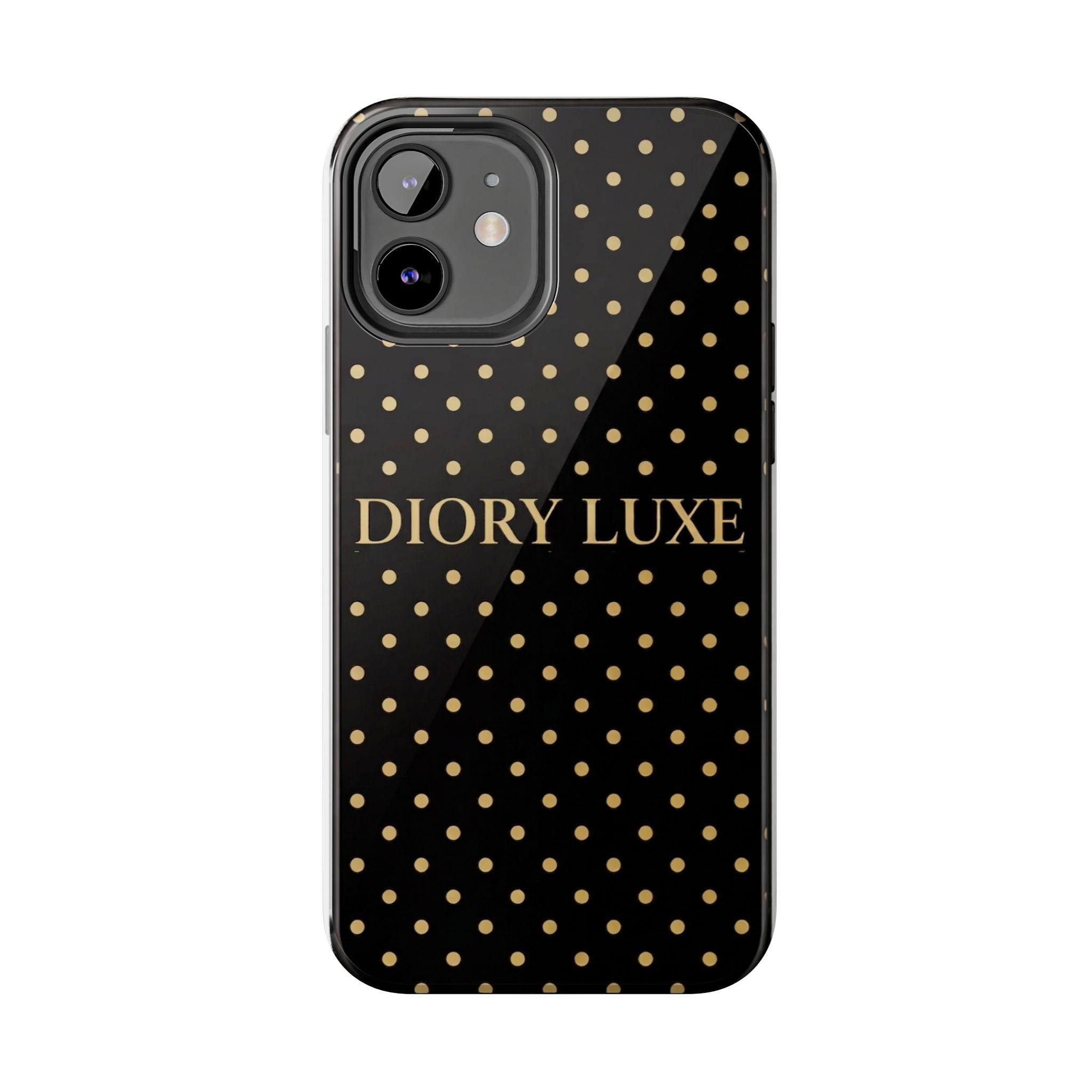 DIORY LUXE Polka Dot Tough Phone Case — Black & Gold Protective iPhone Cover