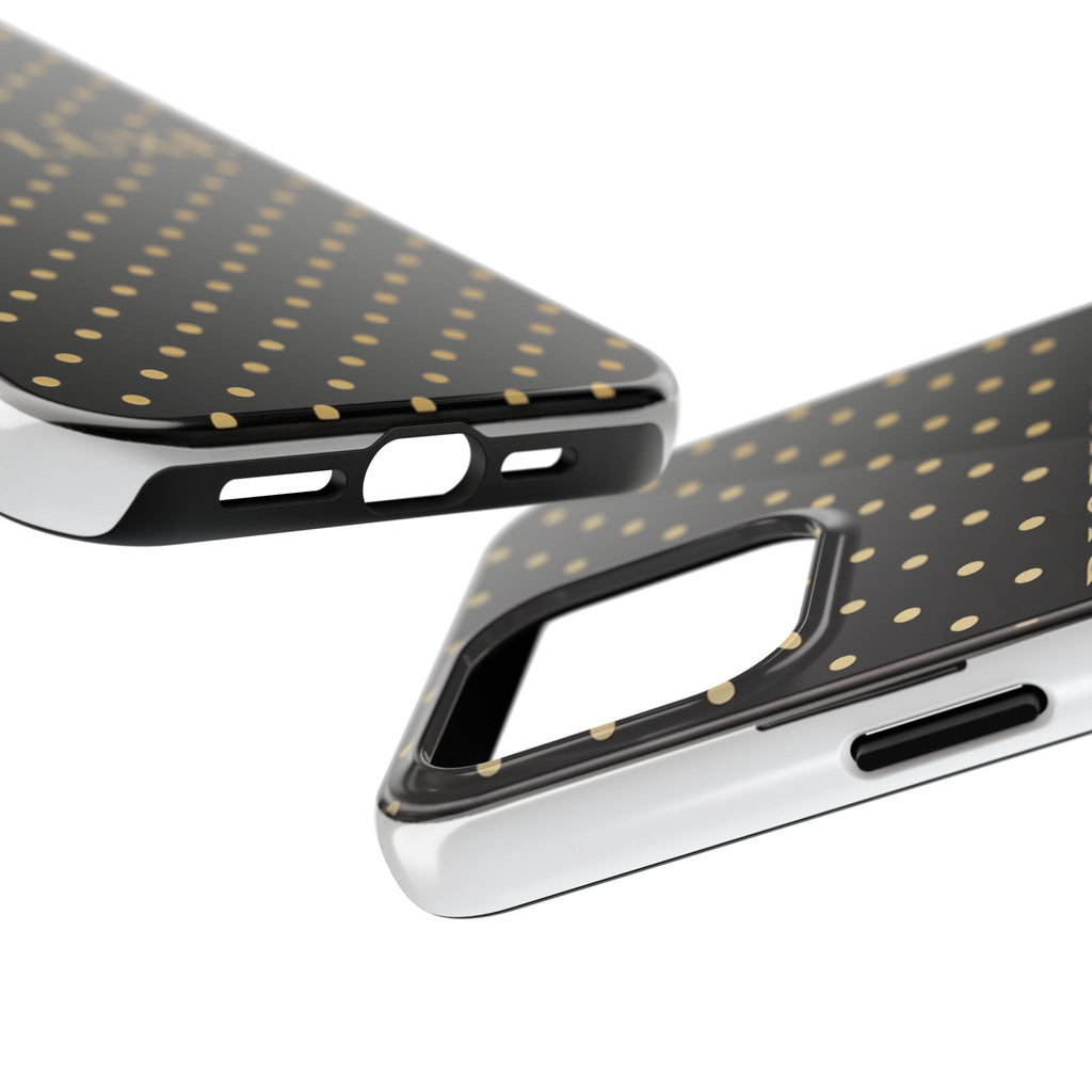DIORY LUXE Polka Dot Tough Phone Case — Black & Gold Protective iPhone Cover